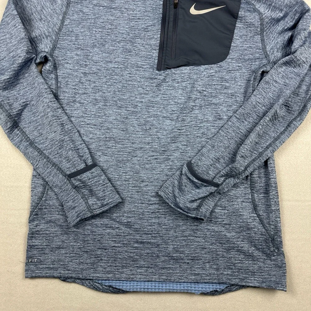 Nike Sweater Men Medium Blue Heather Running 1/4 Zip Pullover Reflective M